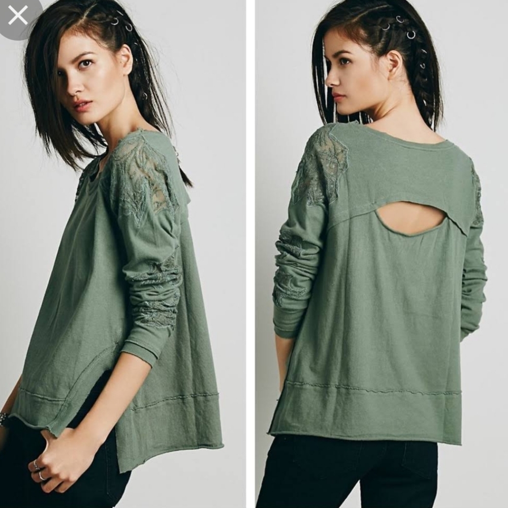 Free People Outer Sunset top green with lace detail size XS